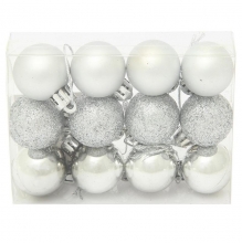 Набор шаров 12 пластиковых,мат/глян/глит,3 см, серебряный/ПВХ коробка 