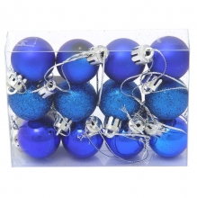 Набор шаров 12 пластиковых, мат/глян/глит, 3 см, синий/ПВХ коробка 