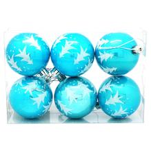 Набор шаров пластиковых 6 см голубые с декором елочки 17453LB